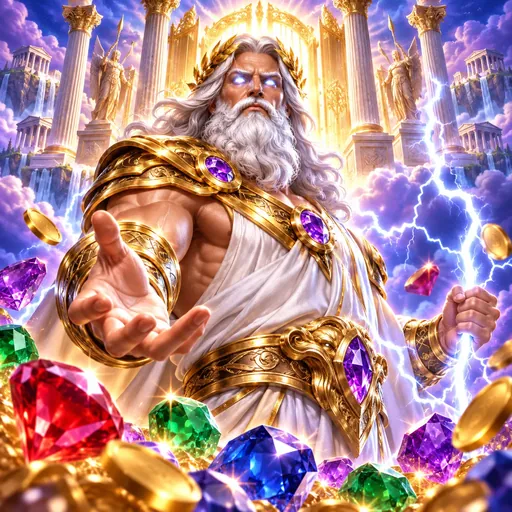 Gates of Olympus cover art with Greek gods and glittering gems