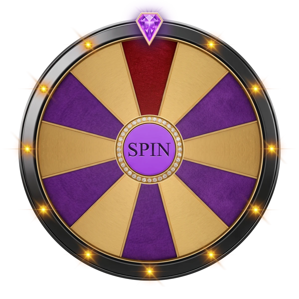 Close-up of a purple-and-gold prize wheel representing Here2Win Casino's reload rewards