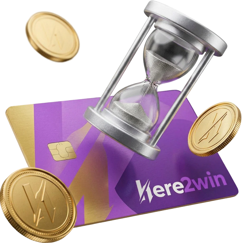 Hourglass resting on a card, representing the pause for identity checks before a payout