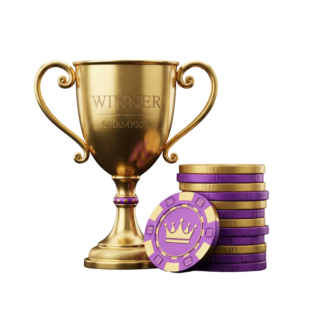 Gold trophy engraved WINNER CHAMPION, standing in for the operator details and payment variety Here2Win Casino gets right