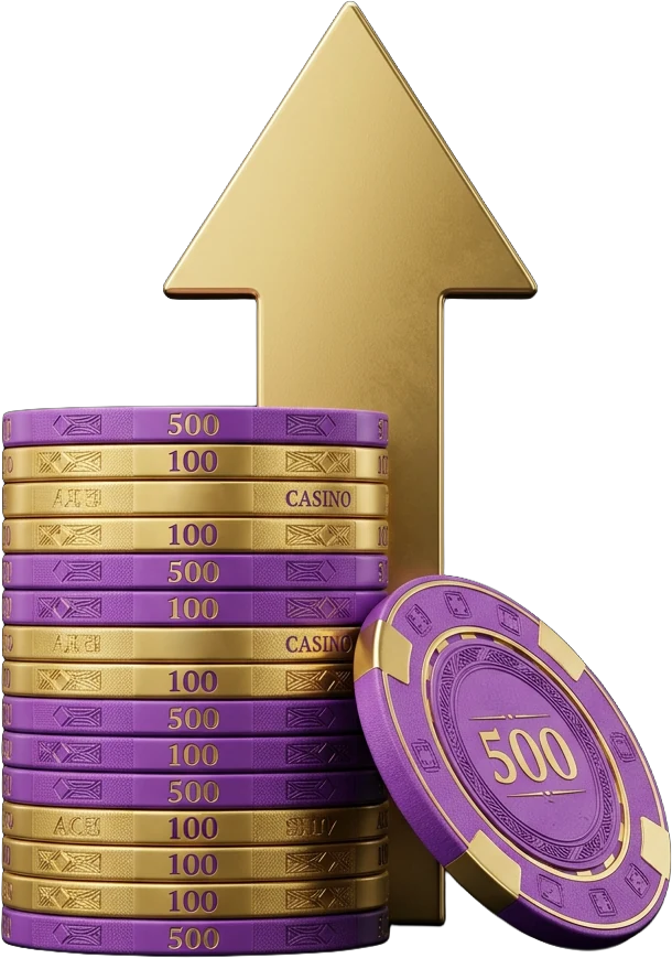 Stack of purple and gold casino chips, the kind a jackpot payout would be counted in